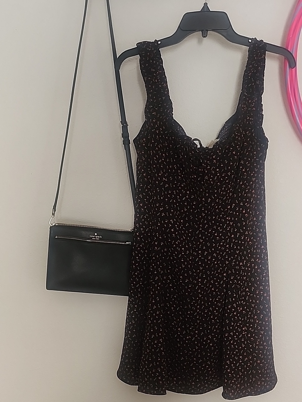 Aeropostale Black Floral Smocked Dress with Red & Green Accents